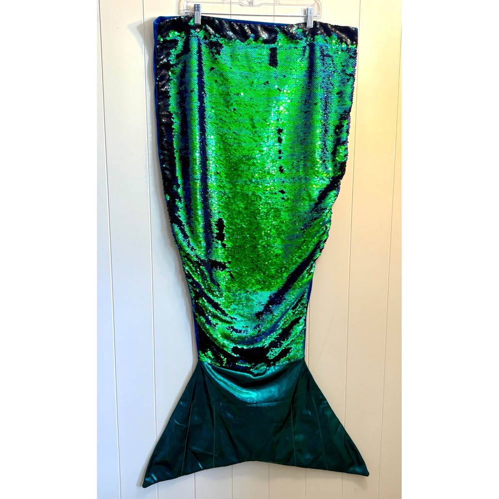 Kids Reversible Flip Sequin Mermaid Tail Blanket Green Black Blue Fleece Cozy